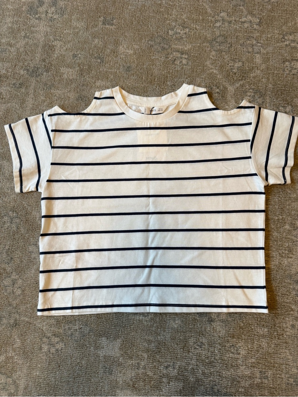MANGO Kids Striped Cut Out Tee - White & Black Stripes Size 9-10 NWT